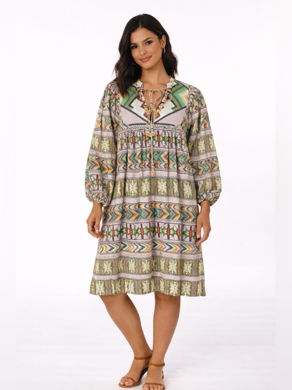 Farm Rio “Amulet” Vibrant Tribal Oversized Long Sleeve Dress - Small - Picture 2 of 7